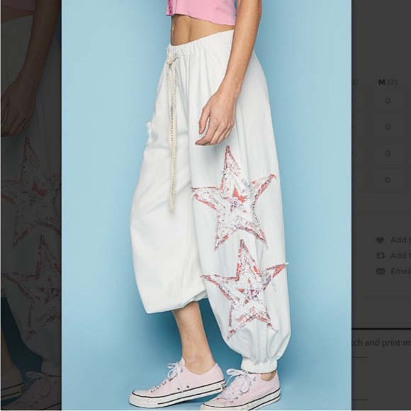 POL Pants - POL Off White Pink Star Patches Jogger Pants